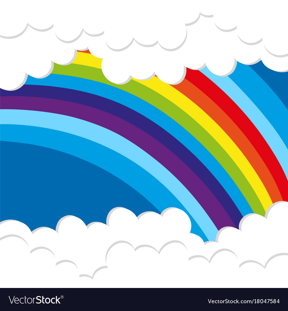 Rainbow background with fluffy clouds