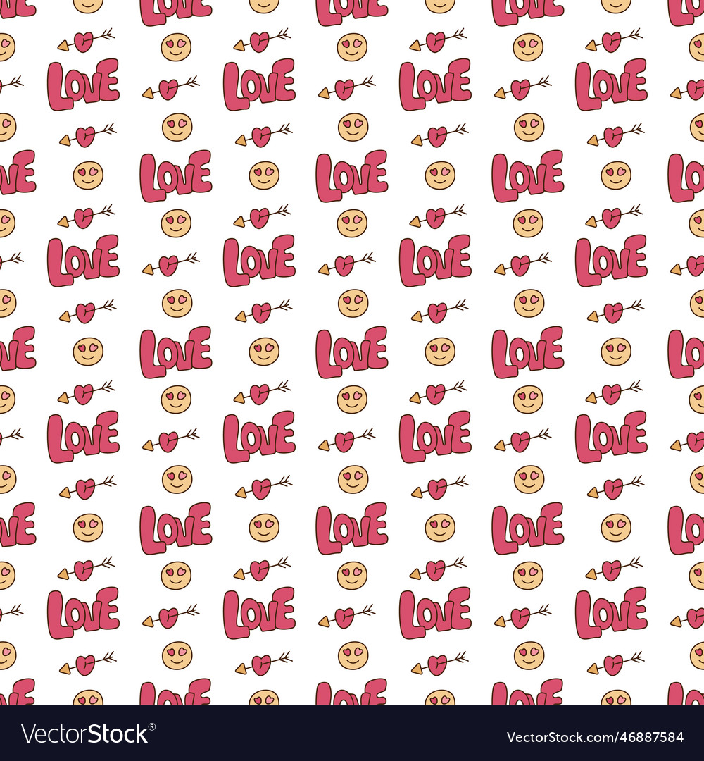 Seamless pattern in y2k style with love text vector image Seamless pattern in y2k style with love text