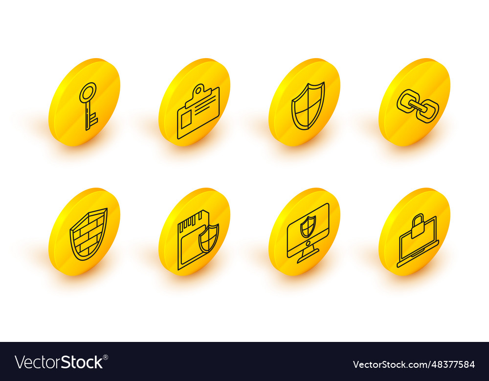 Set line laptop and lock computer monitor shield vector image Set line laptop and lock computer monitor shield