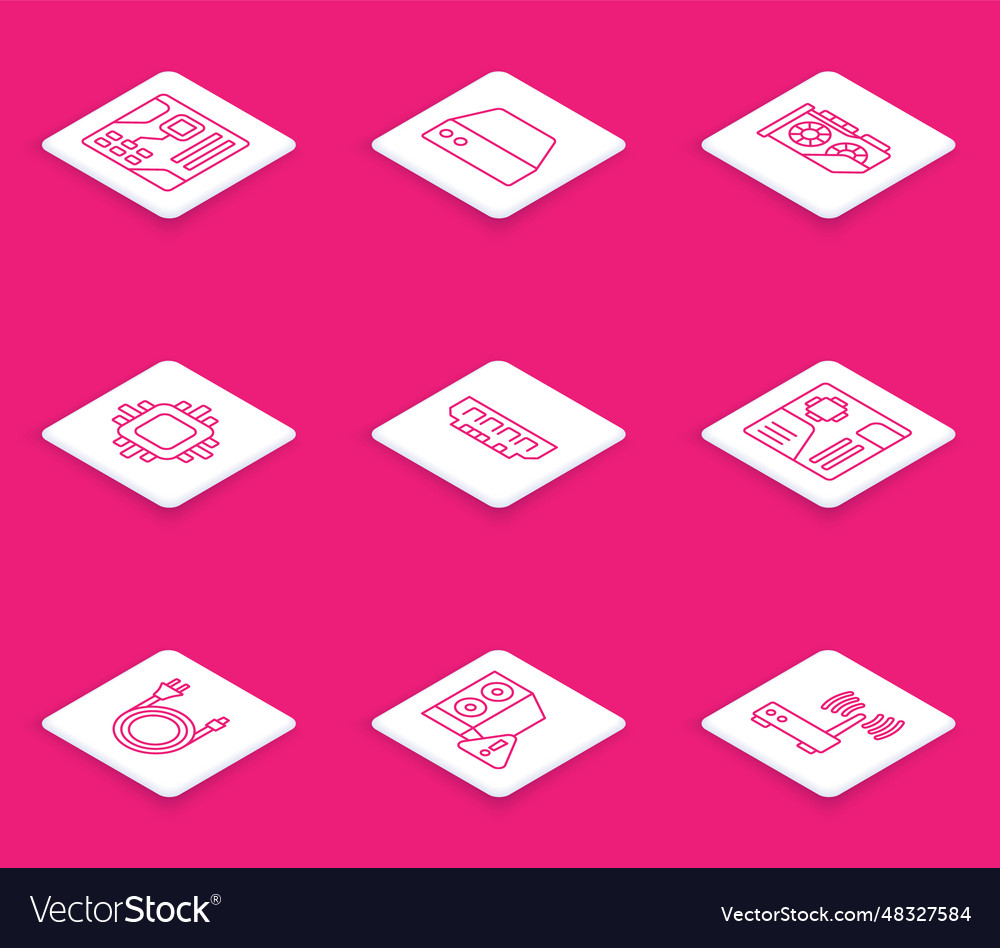Set line motherboard digital chip server data web vector image Set line motherboard digital chip server data web