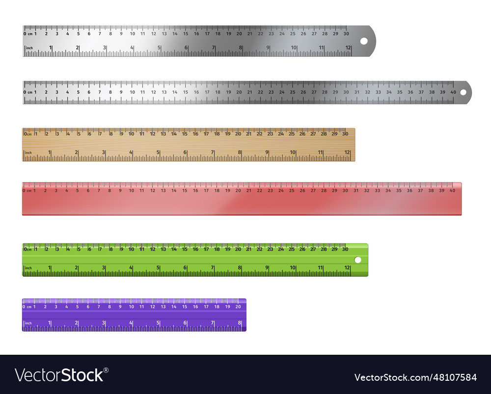 Set of realistic rulers plastic and metal Vector Image