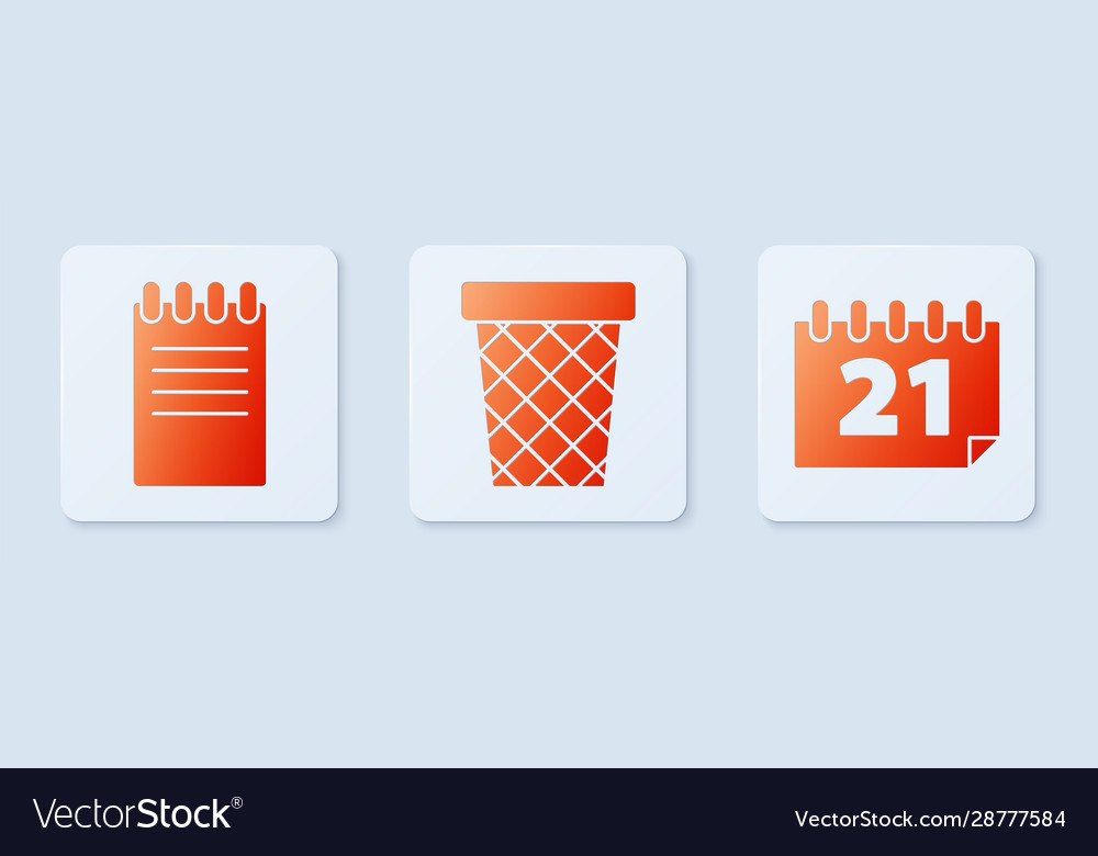 Set trash can notebook and calendar white square Vector Image Set trash can notebook and calendar white square