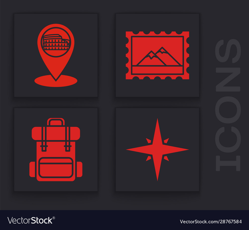 Set wind rose map pointer with coliseum in rome