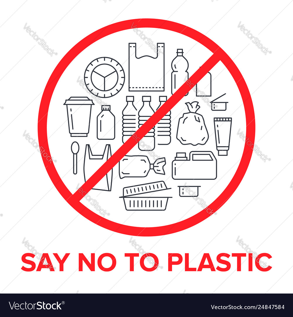 Stop using plastic circle template with flat line vector image Stop using plastic circle template with flat line