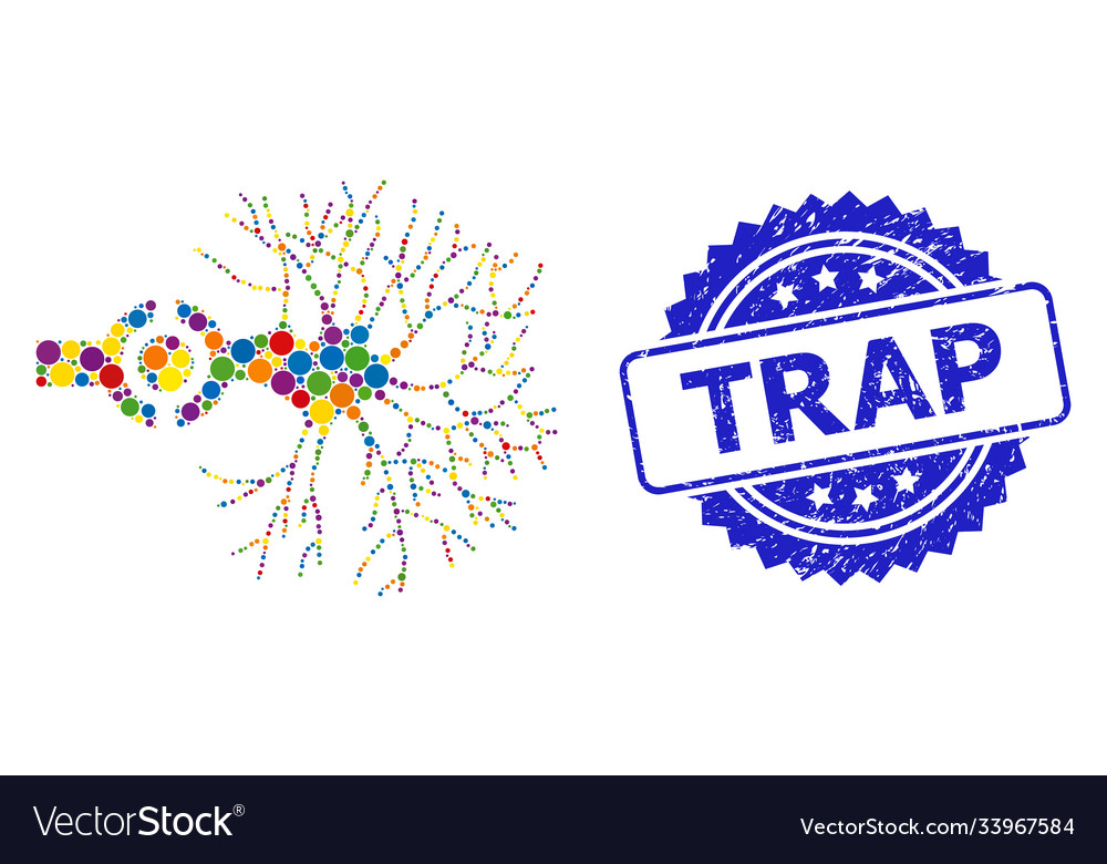 Textured trap seal and multicolored mosaic neuron vector image Textured trap seal and multicolored mosaic neuron