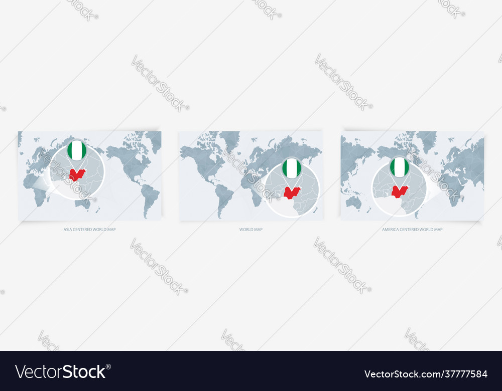 Three versions world map with enlarged