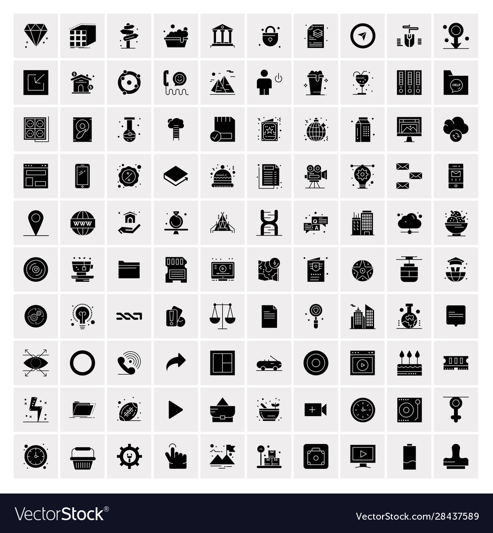 100 solid business icons for web and print Vector Image 100 solid business icons for web and print