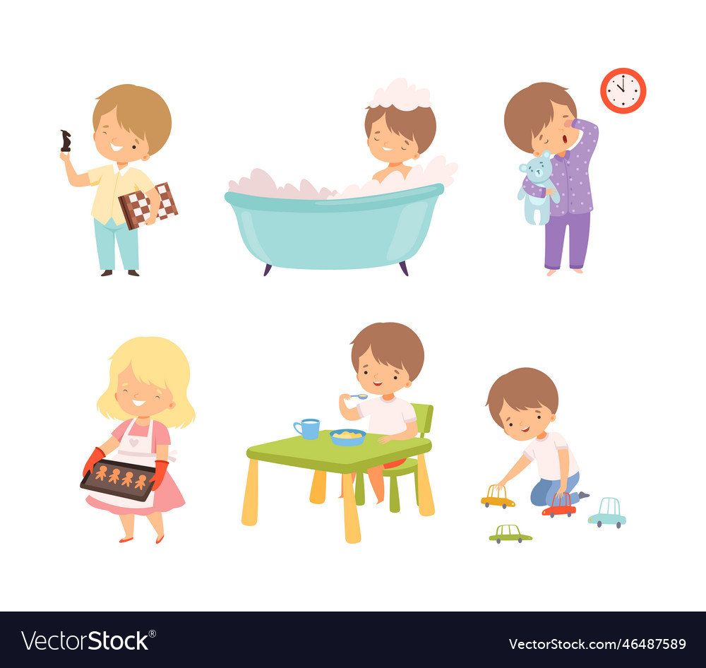 Daily routine of little boys and girl cute kids Vector Image