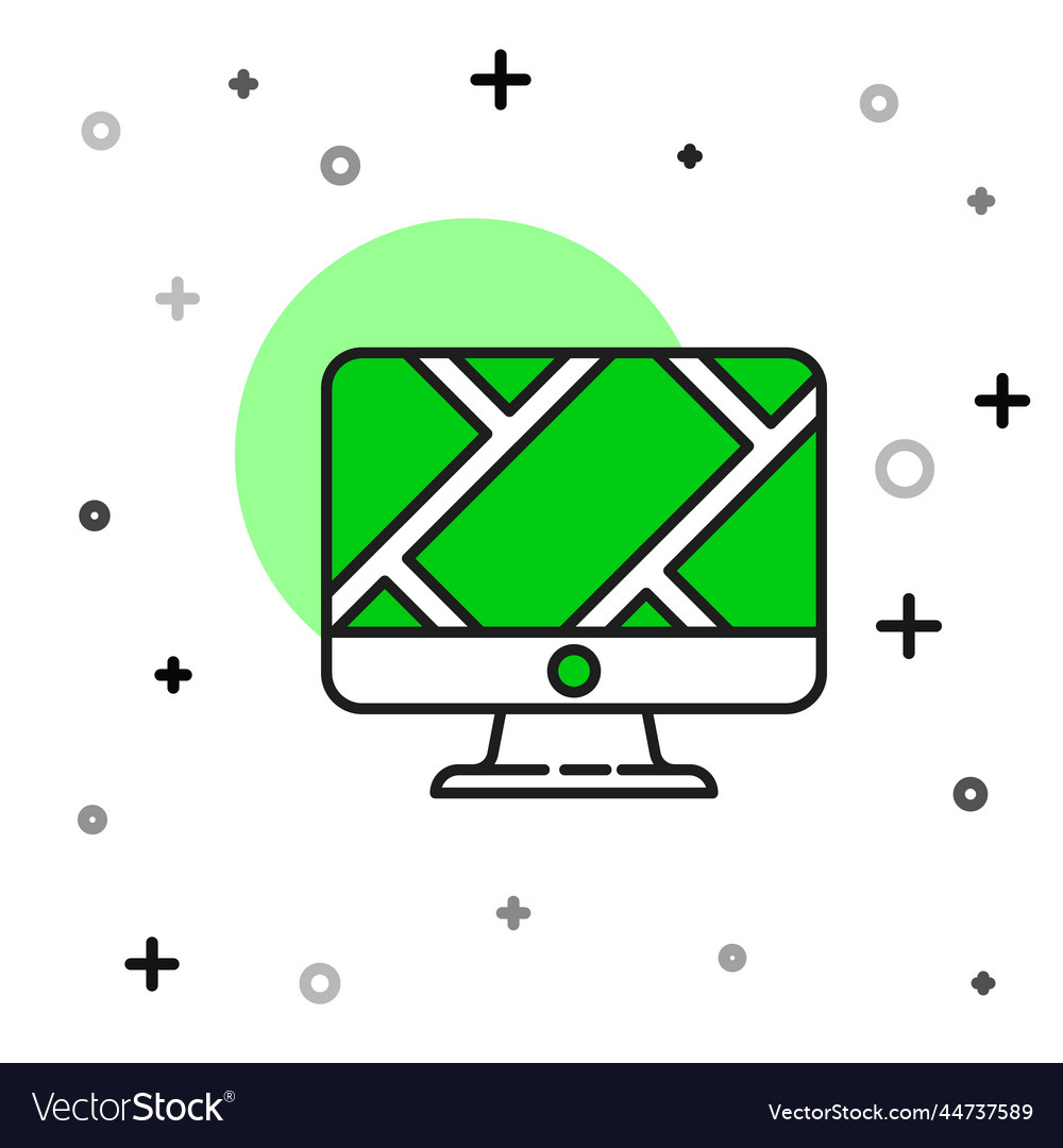 Filled outline computer monitor and folded map