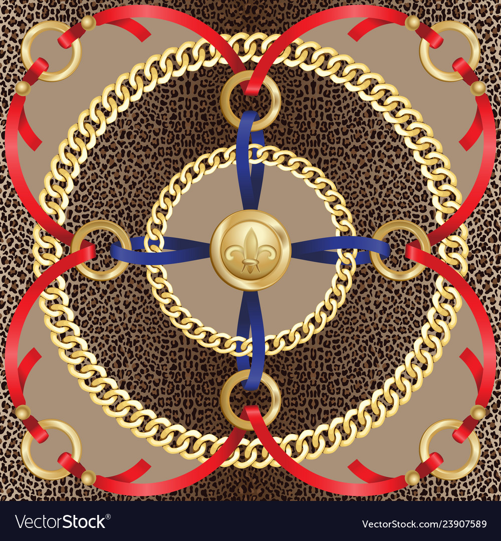 Golden chains and ribbons seamless pattern