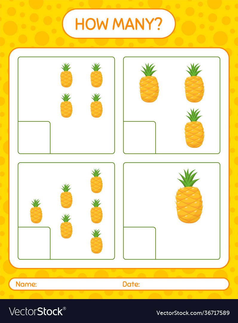 How many counting game with pineapple worksheet vector image How many counting game with pineapple worksheet