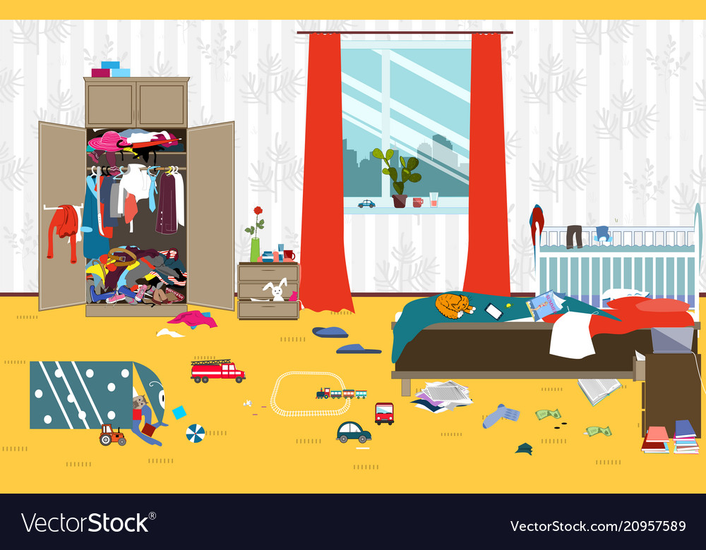 Messy room where young family with little baby Vector Image