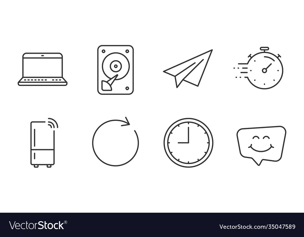 Notebook-Lächeln Chat und Timer-Symbole setzen Zeit Vector Image Notebook-Lächeln Chat und Timer-Symbole setzen Zeit