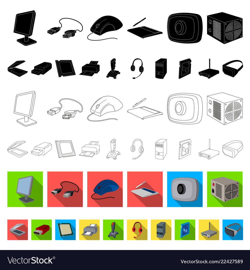 Personal computer flat icons in set collection