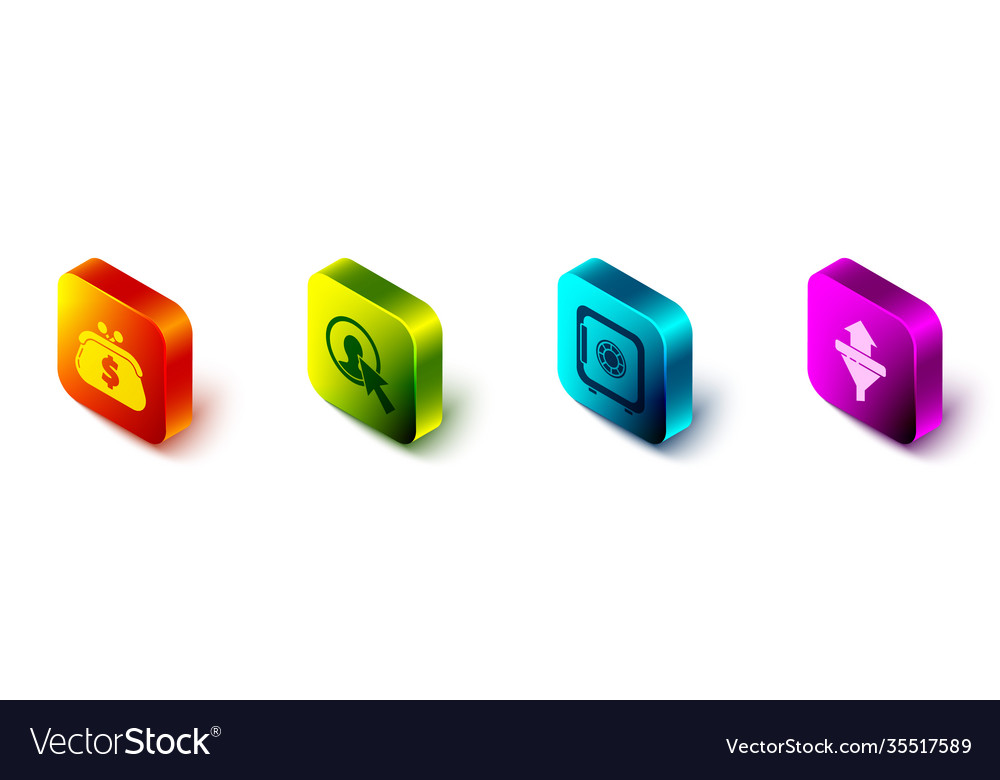 Set isometric wallet with dollar user man Vector Image Set isometric wallet with dollar user man
