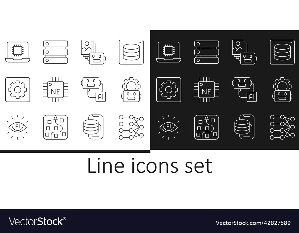 Set line neural network robot setting artificial Vector Image Set line neural network robot setting artificial