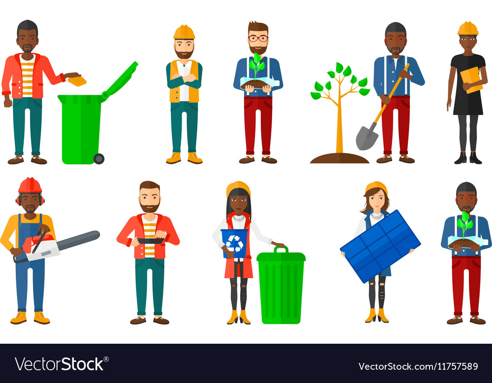 Set of characters on ecology issues
