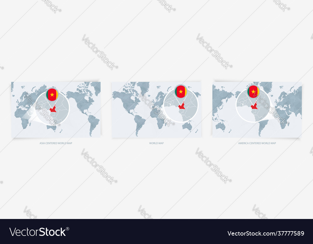 Three versions world map with enlarged