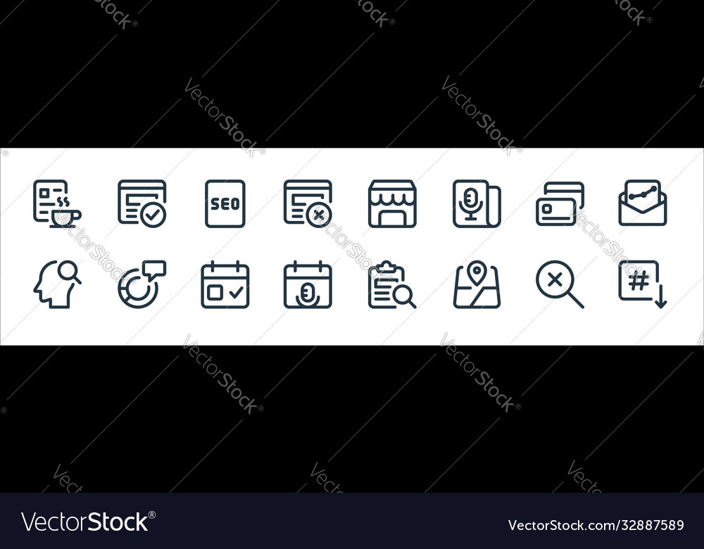 Web apps seo line icons linear set quality vector image Web apps seo line icons linear set quality