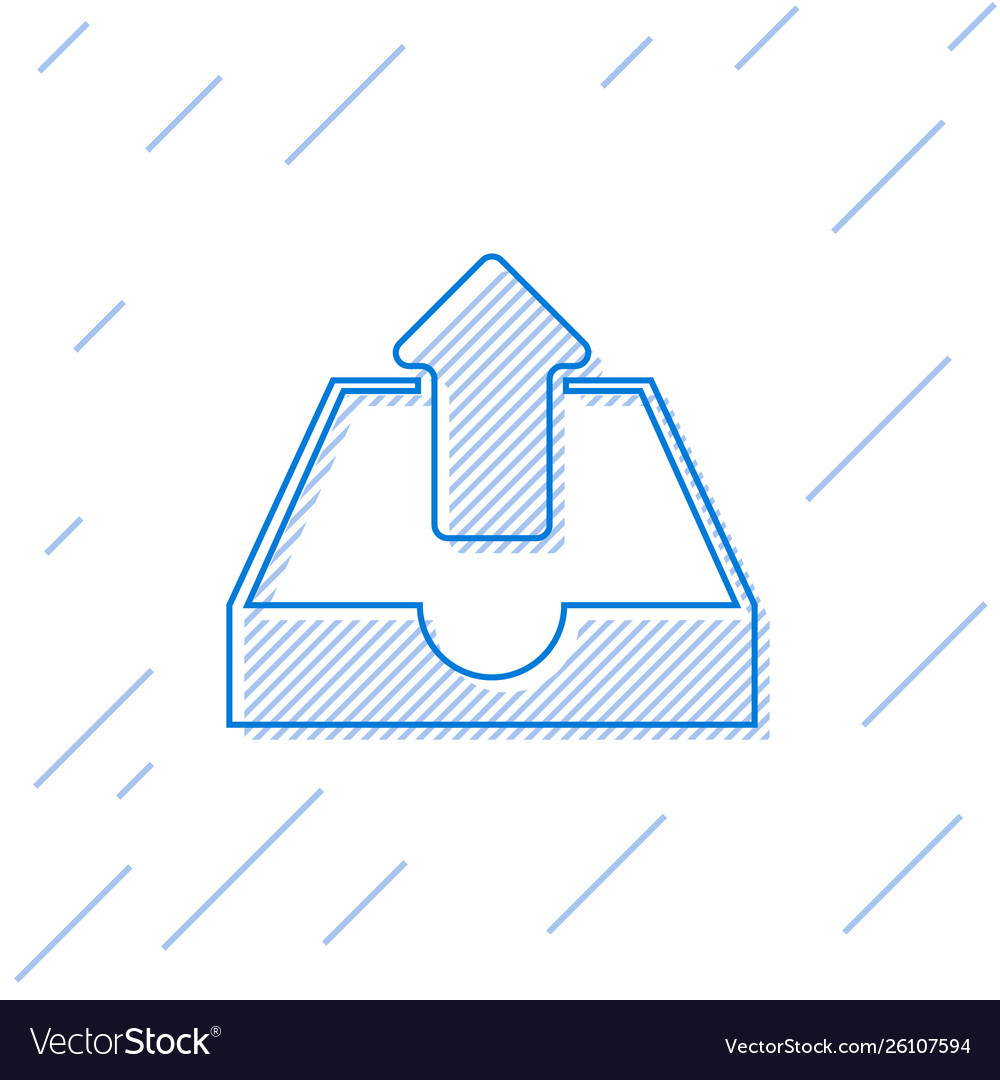 Blue upload inbox line icon isolated on white Vector Image Blue upload inbox line icon isolated on white