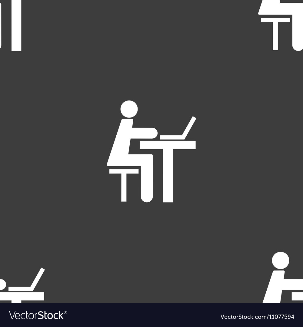 Businessman working on computer icon sign seamless