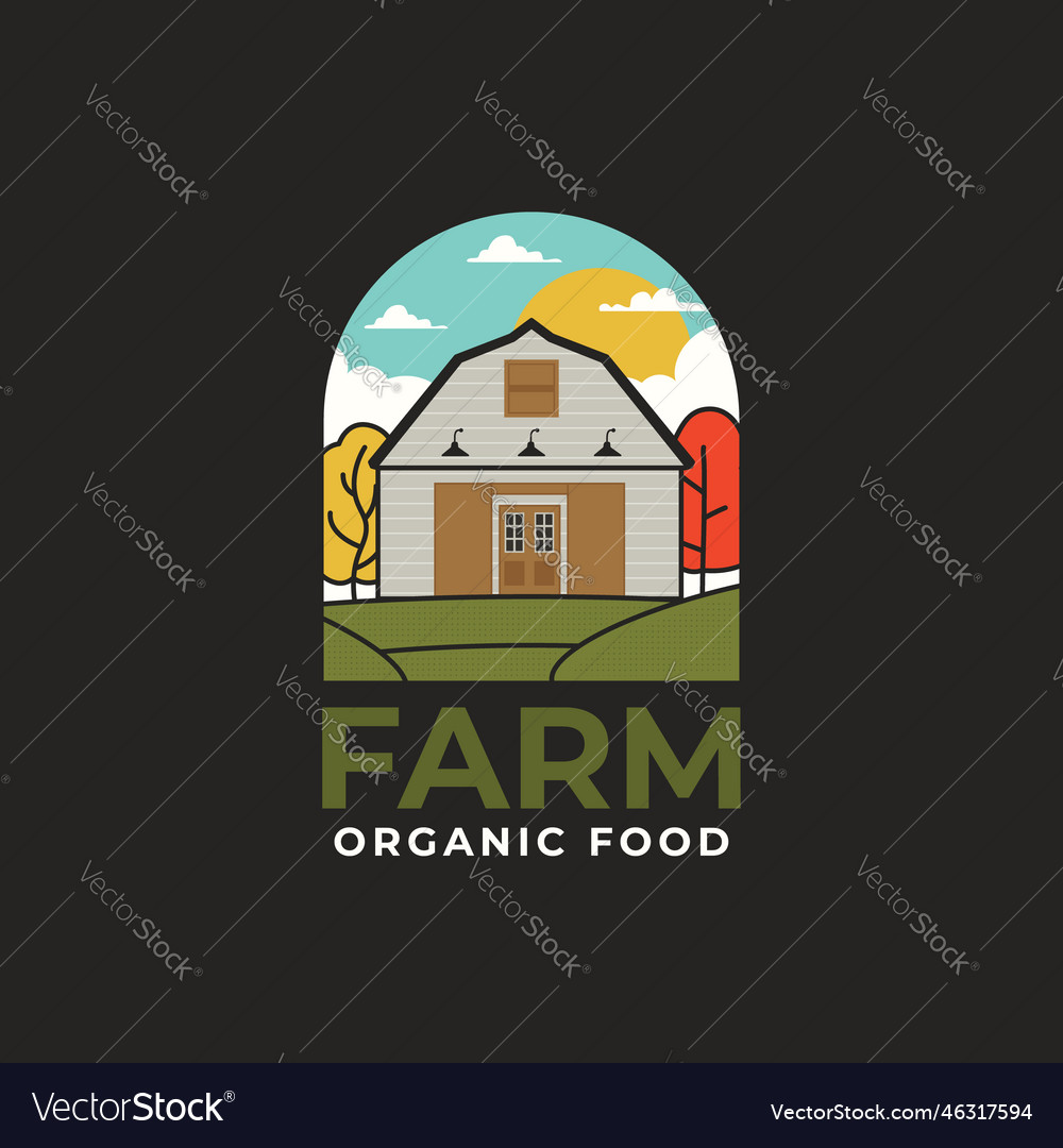 Farm organic food logo template with barn Vector Image