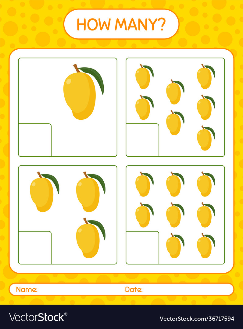 How many counting game with mango worksheet vector image How many counting game with mango worksheet