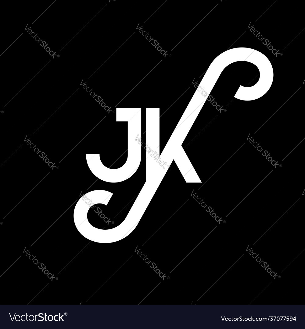 Jk Buchstaben Logo Design auf schwarzem Hintergrund