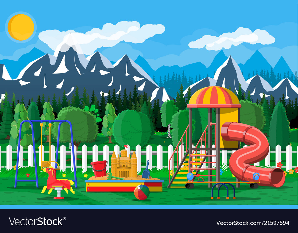 Kids playground kindergarten panorama vector image Kids playground kindergarten panorama