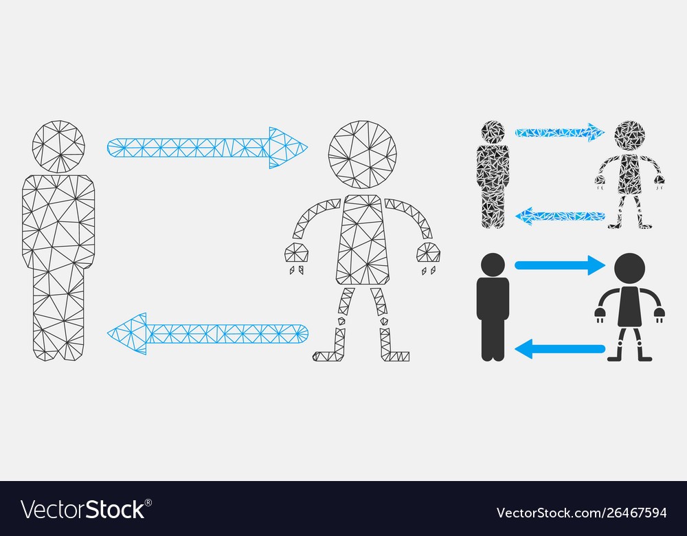 Man exchange robot mesh carcass model vector image Man exchange robot mesh carcass model