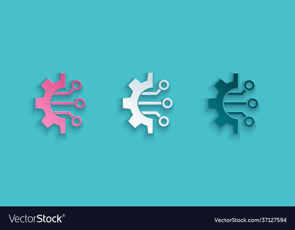 Paper cut algorithm icon isolated on blue vector image Paper cut algorithm icon isolated on blue