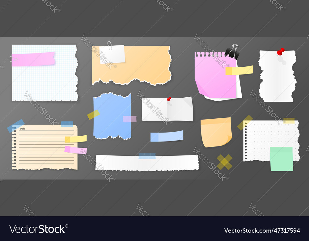 Paper sticky notes memo messages notepads Vector Image Paper sticky notes memo messages notepads