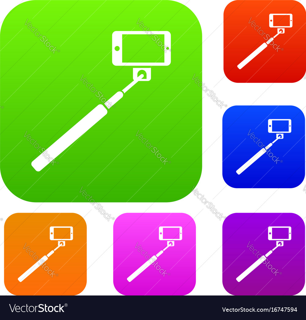 Selfie stick and smartphone set collection Vector Image