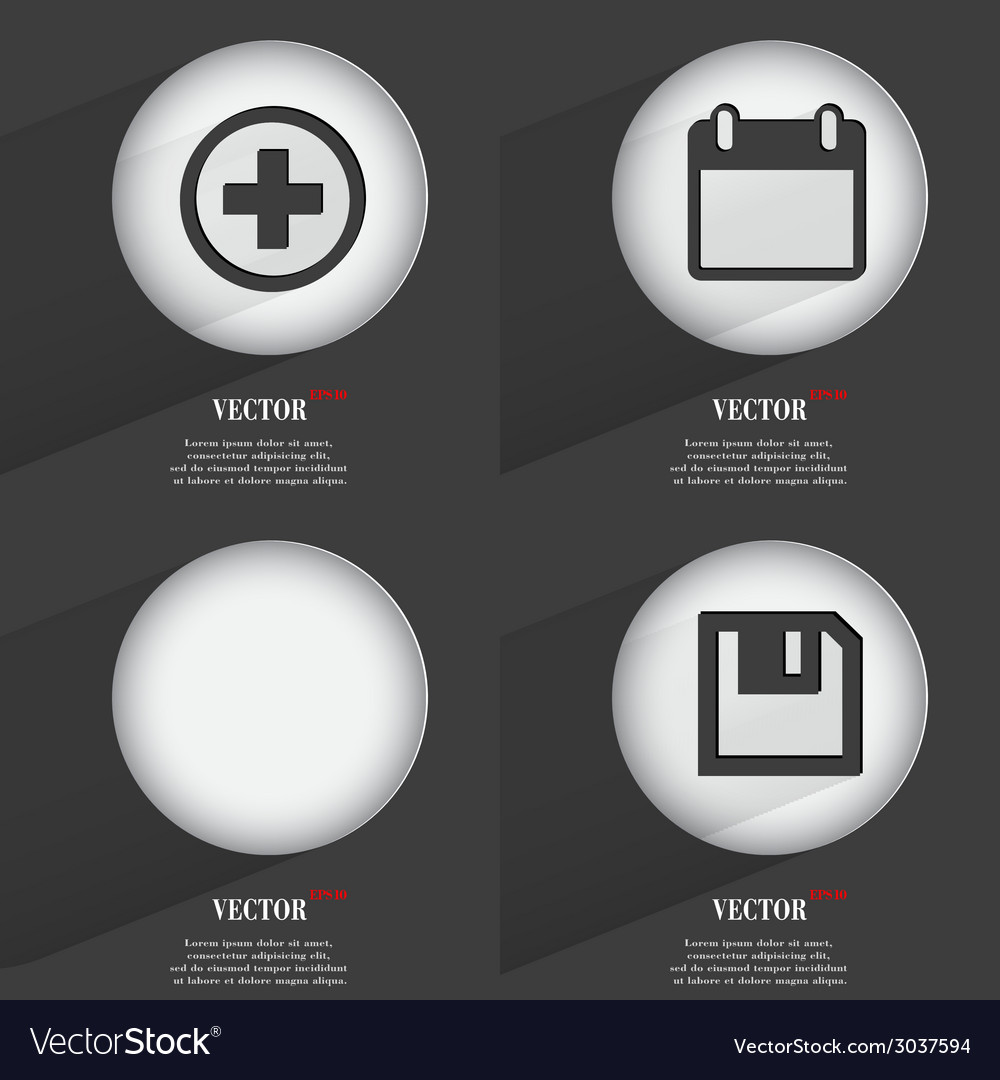 Set of 4 flat buttons icons with shadows