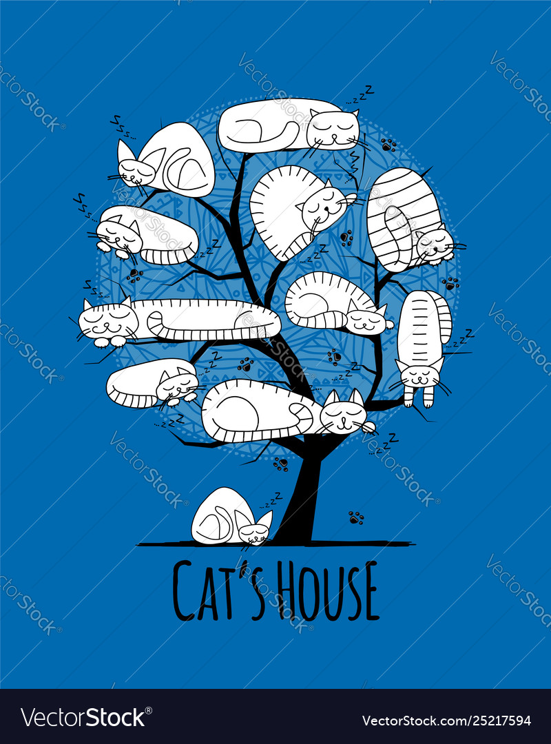 Tree with sleeping cats sketch for your design vector image Tree with sleeping cats sketch for your design