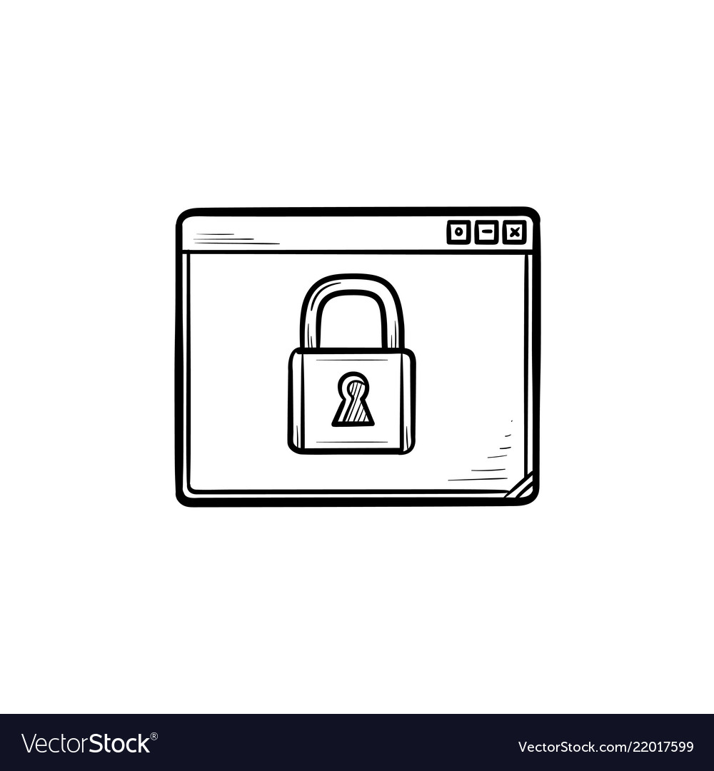Browser window with padlock hand drawn outline vector image Browser window with padlock hand drawn outline