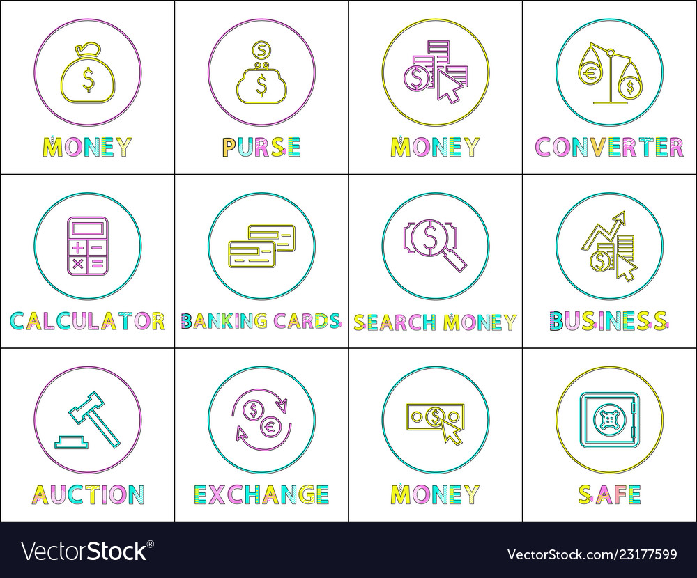 Different banking operation lineout style icon set vector image Different banking operation lineout style icon set