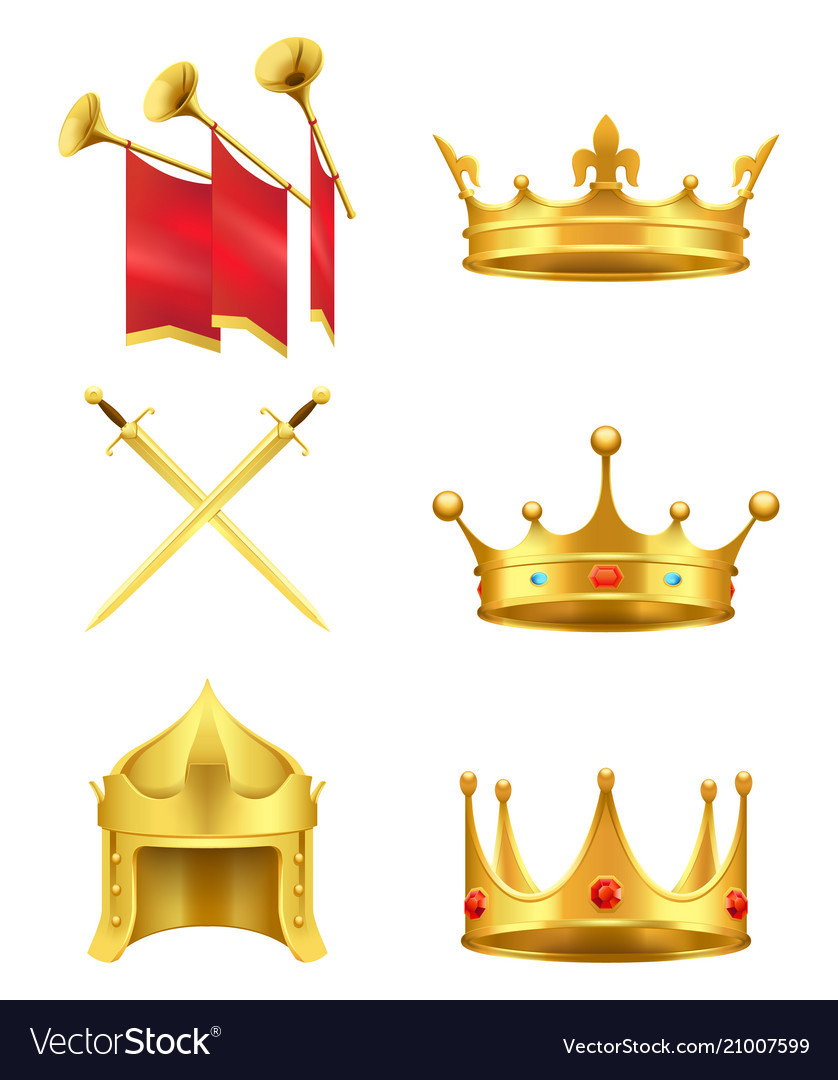 Golden medieval symbols realistic icons set Vector Image