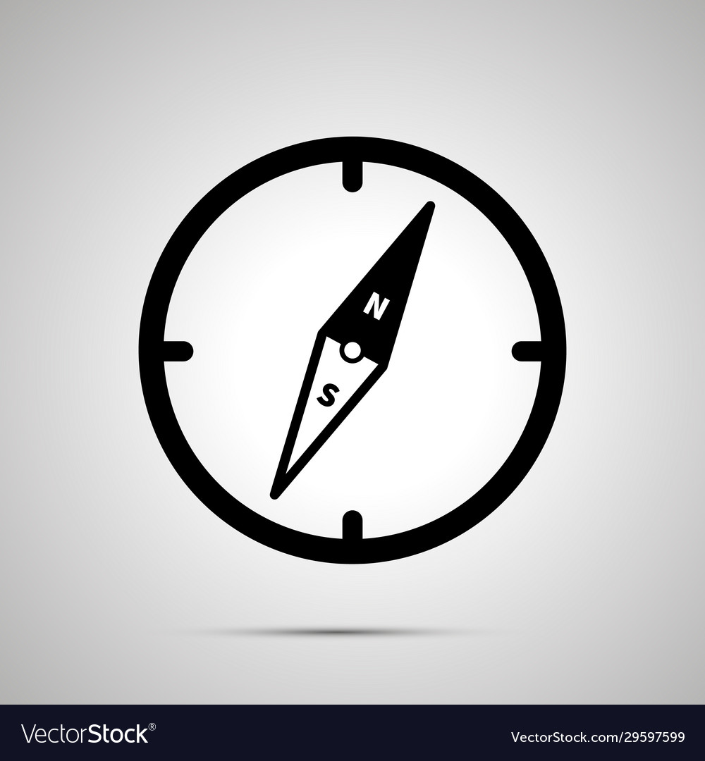 Old compass simple black icon with shadow on gray vector image Old compass simple black icon with shadow on gray