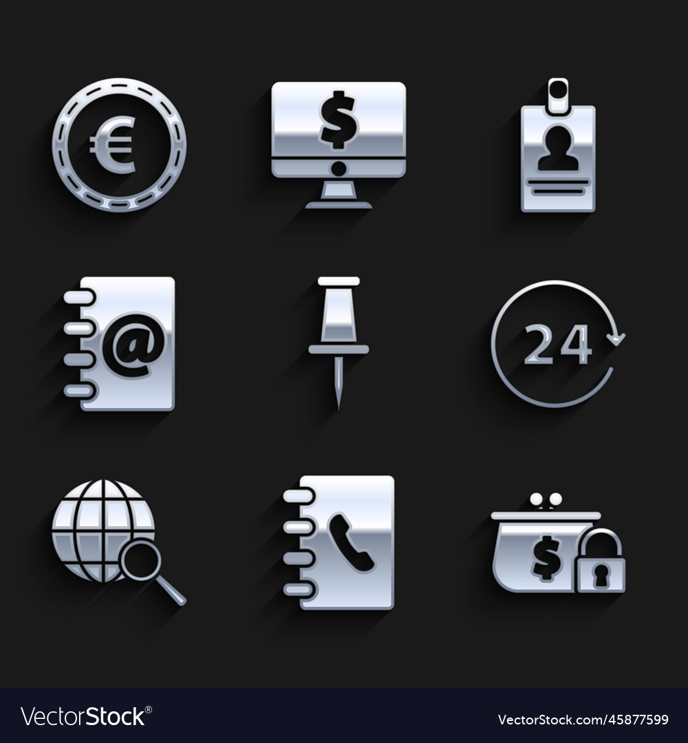 Set push pin address book closed wallet vector image Set push pin address book closed wallet