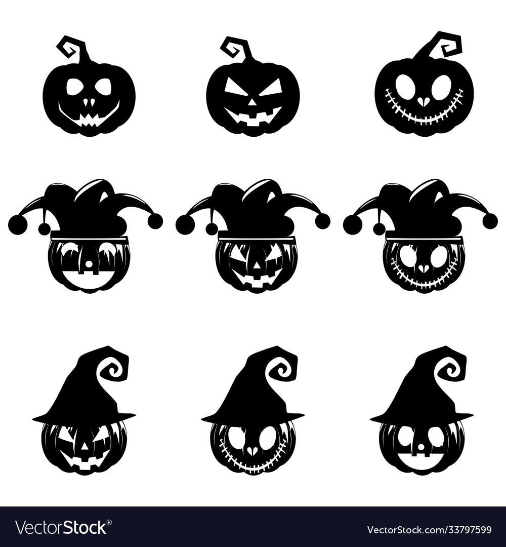 Set silhouette halloween pumpkin isolated Vector Image