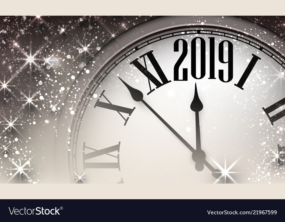 Shiny 2019 new year background with clock