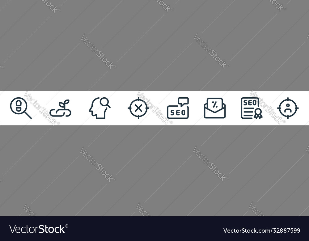 Web apps seo line icons linear set quality vector image Web apps seo line icons linear set quality