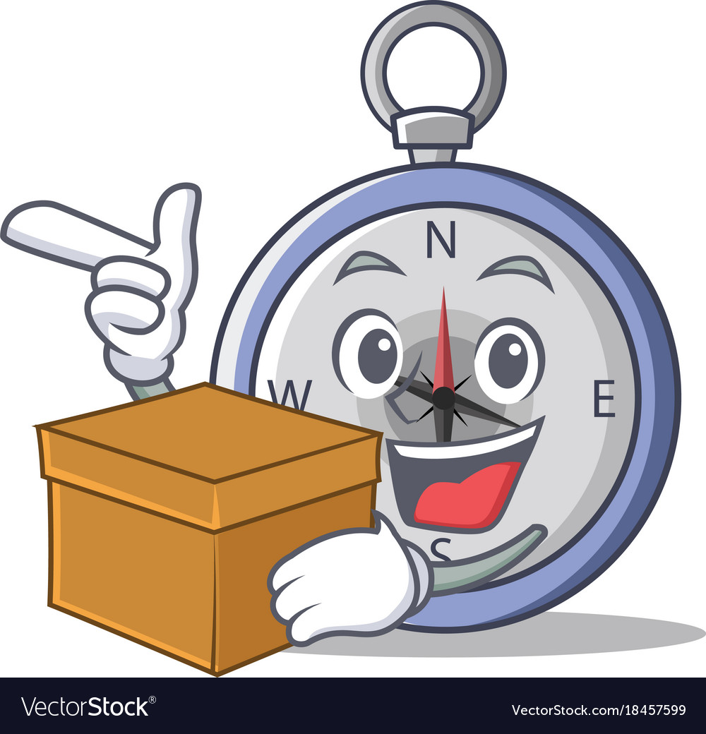 With box compass character cartoon style Vector Image