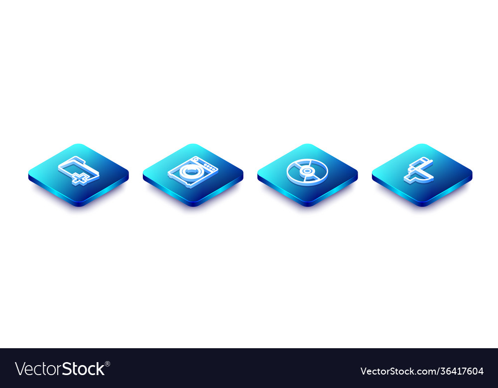 Set isometric line add new folder washer cd vector image Set isometric line add new folder washer cd