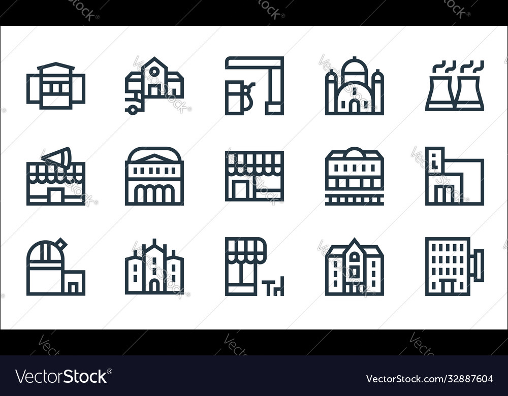 Urban building line icons linear set quality