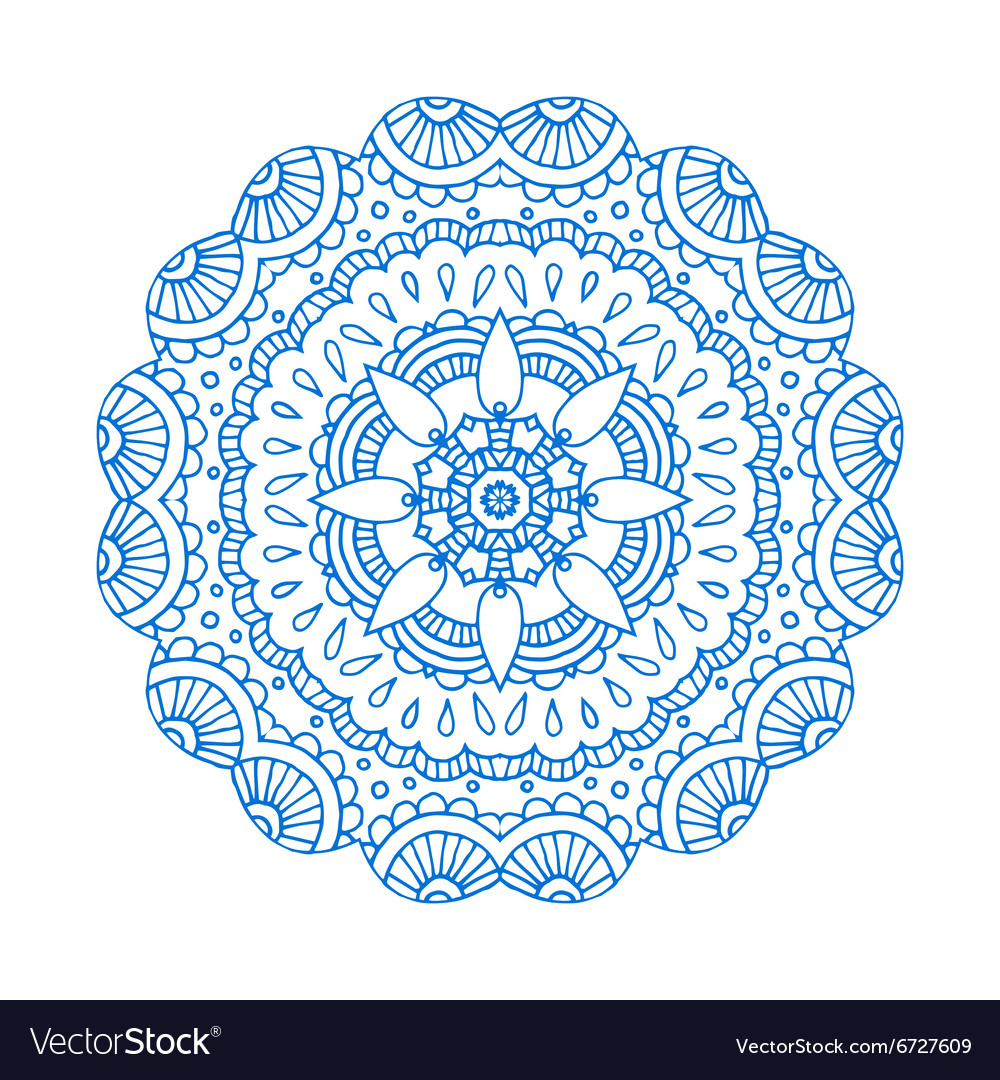 Blue doodle paisley mandala hand drawn pr