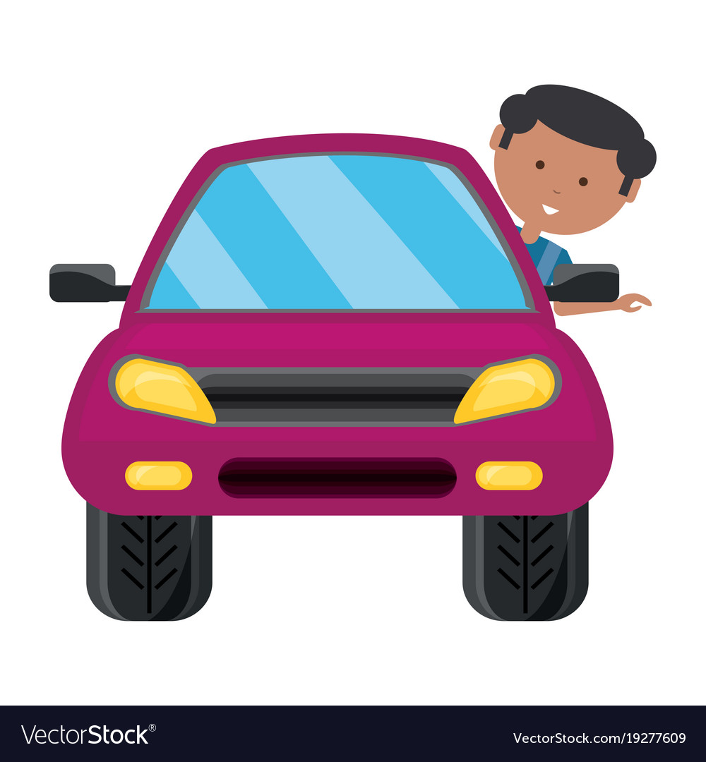 Cartoon man and car icon