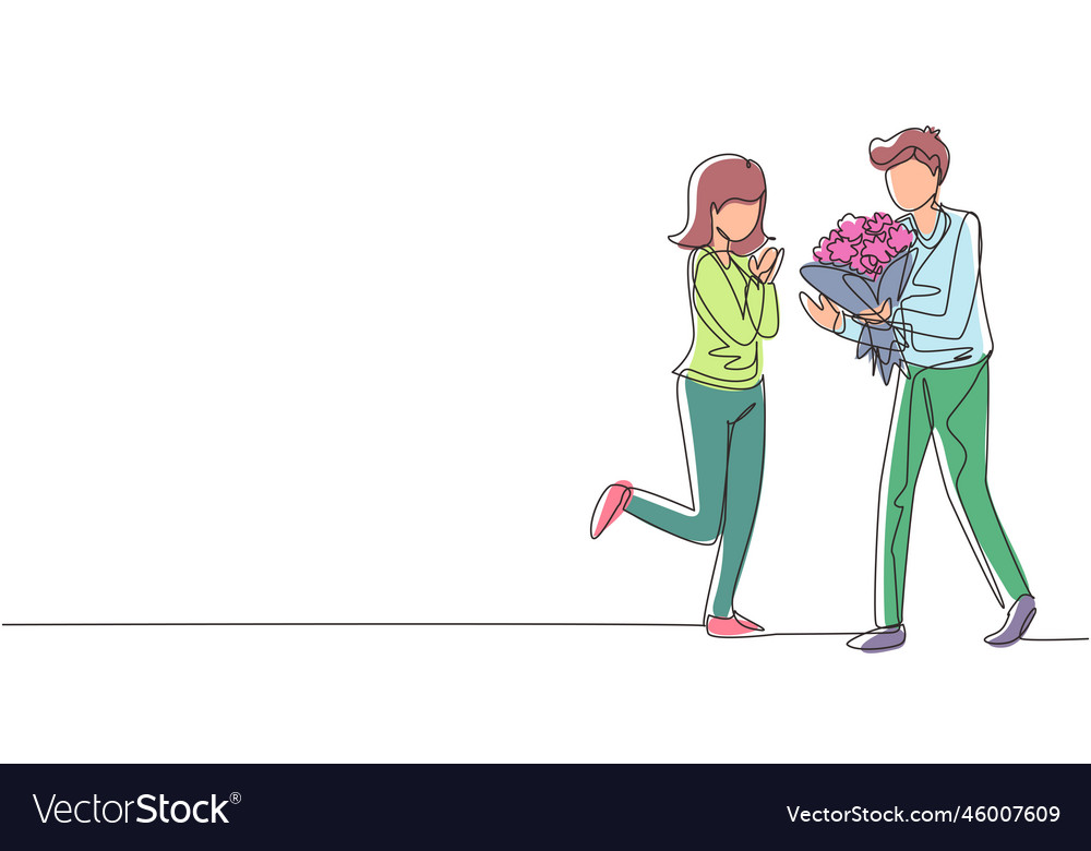 Continuous one line drawing man making proposal Vector Image