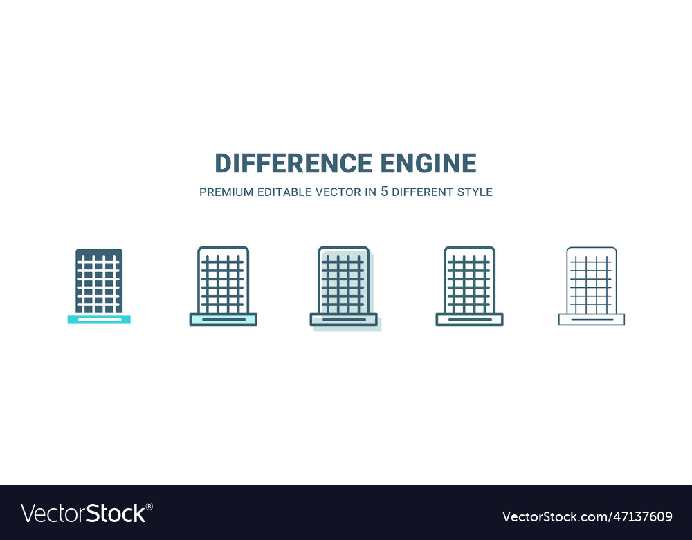 Difference engine icon in 5 different style